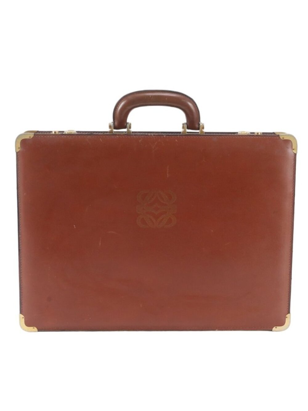 Loewe Anagram Leather Attache Case Hard Document Briefcase Brown
